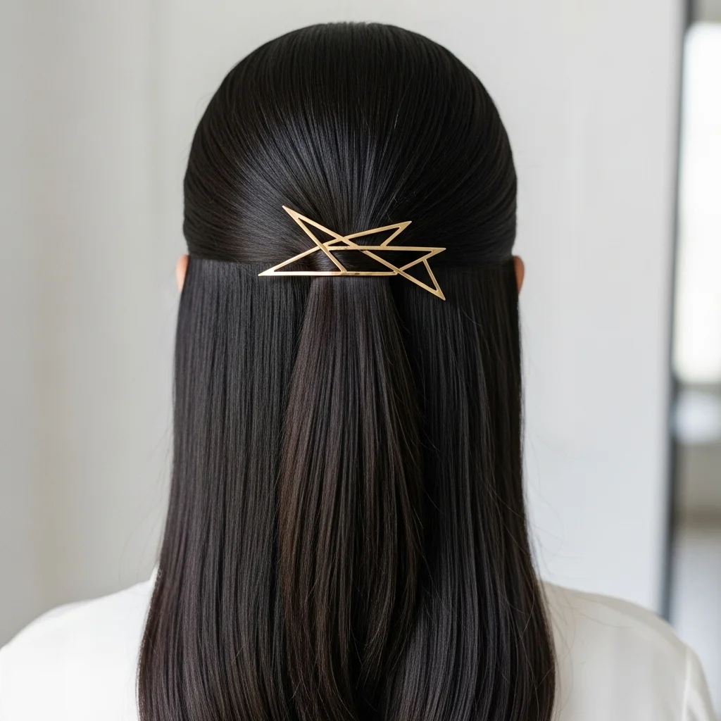 23 Elegant Half Up Half Down Wedding Hairstyles 15 modern geometric clip half up