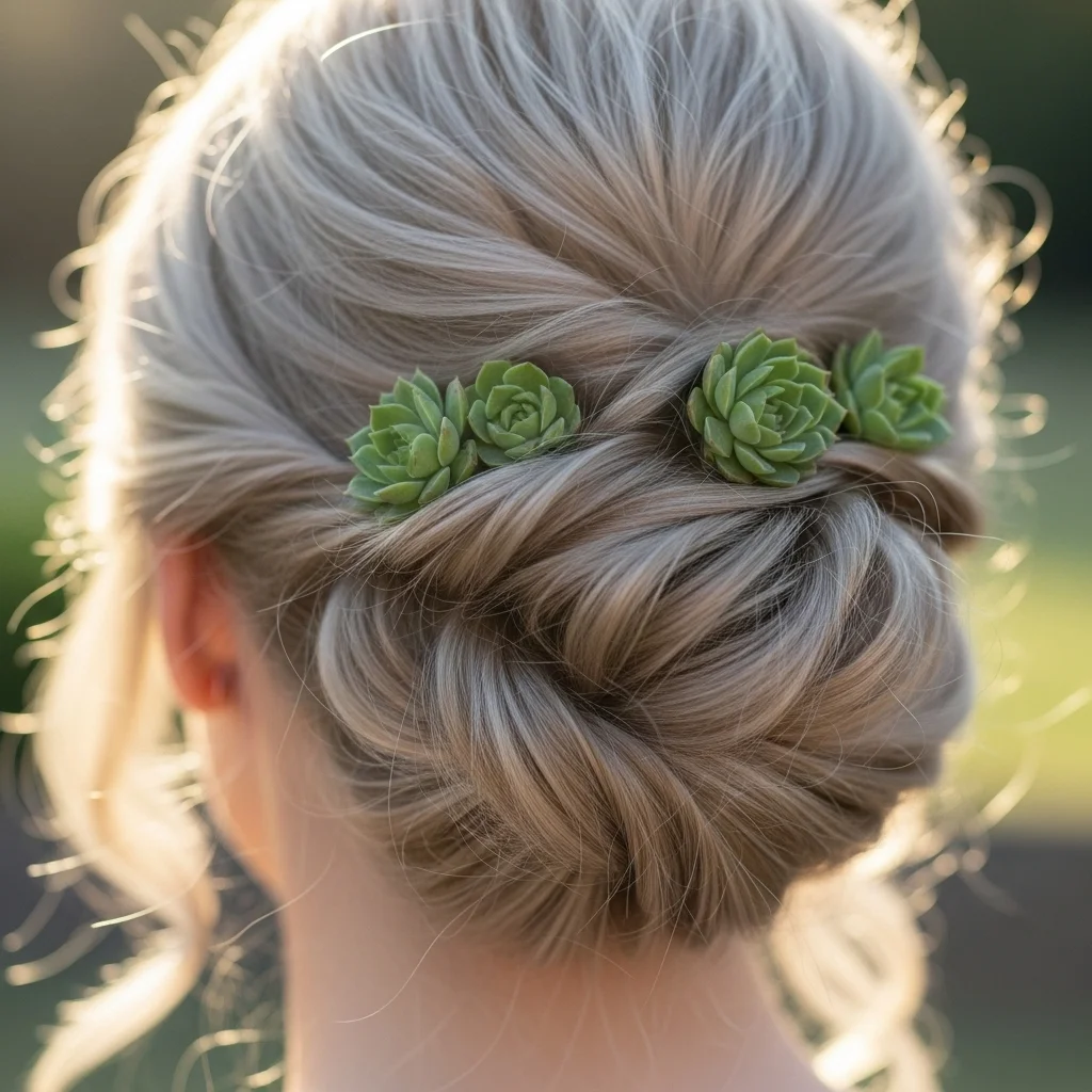 modern textured bun with succulents