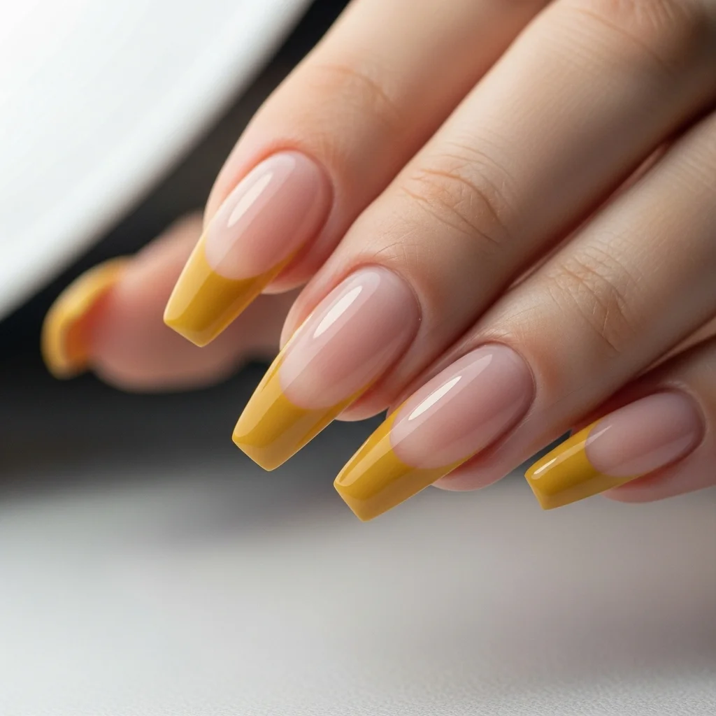 21 Coffin Nail Designs That Scream Fall: Your Ultimate Guide to Autumn Manicures 11 muted mustard yellow french tips