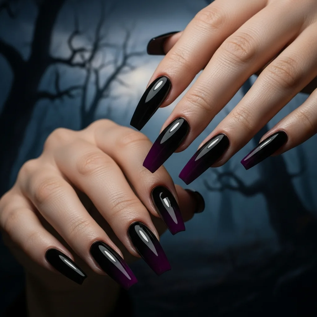 23 Enchanting Fall Ombre Nails You Need to Try This Season 10 mysterious black to deep purple ombre