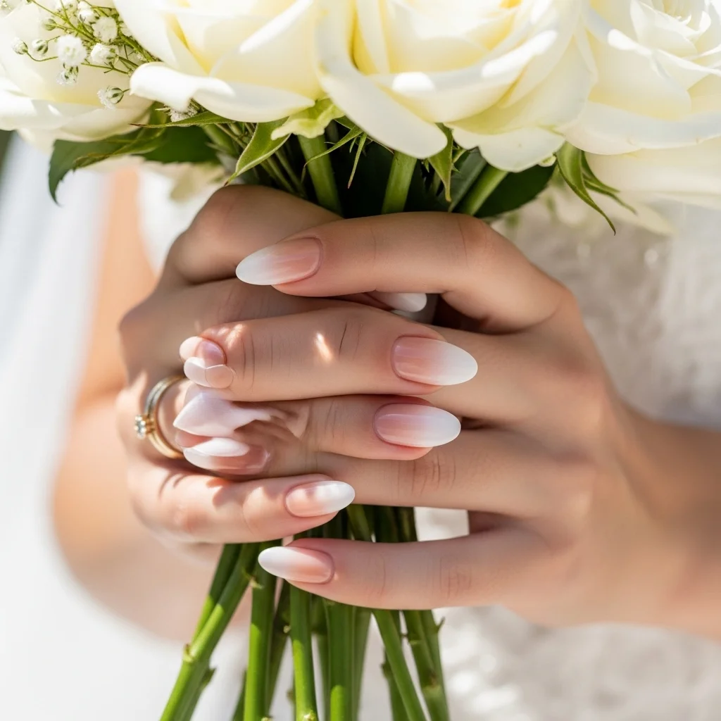 The Top 15 Acrylic Almond Nails for Bride To Enhance looks 9 ombre nude to white