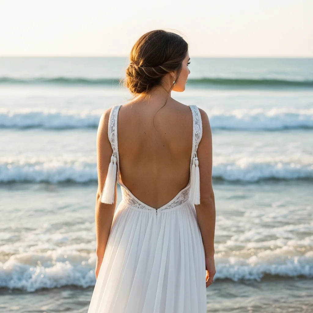 open back gown with tassel details