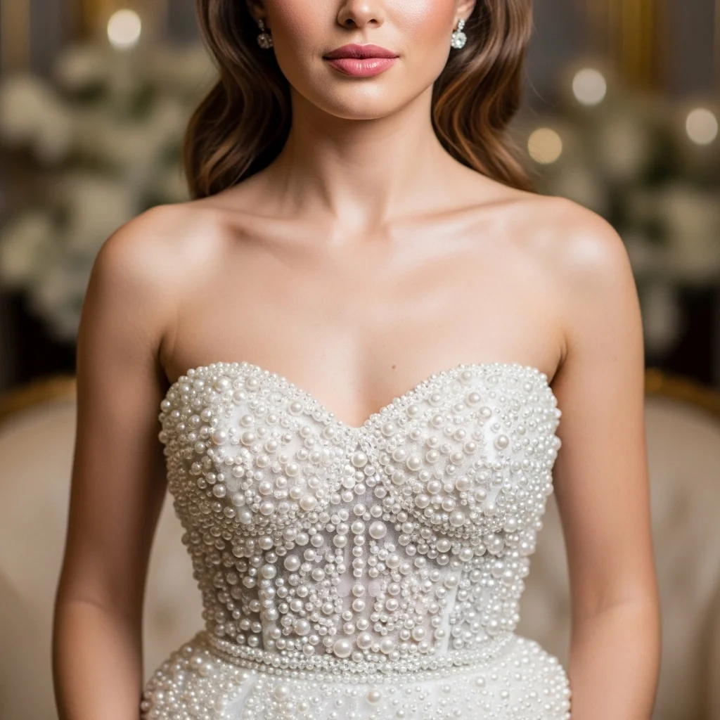 pearl adorned strapless mini