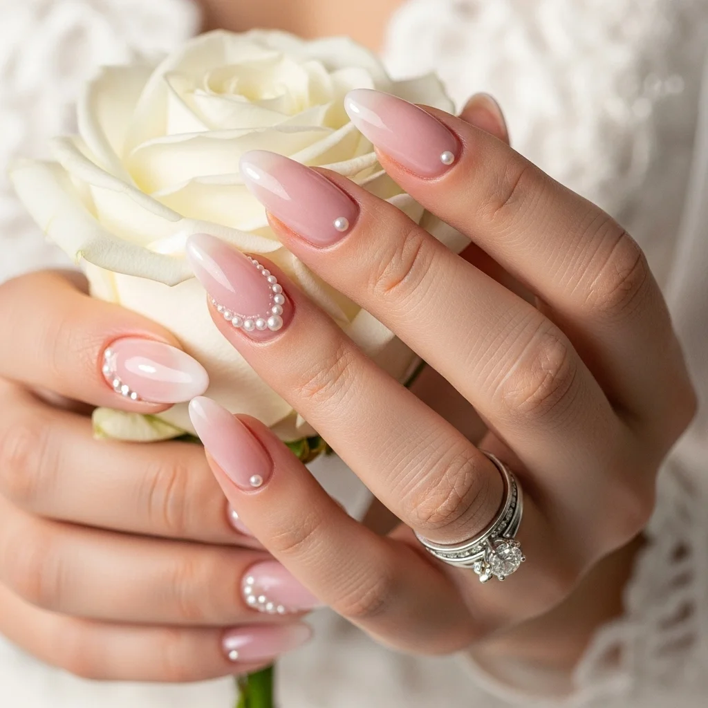 The Top 15 Acrylic Almond Nails for Bride To Enhance looks 6 pearl embellishments