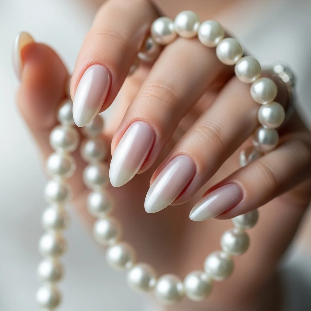 21 Stunning Neutral Wedding Nails for Brides: Timeless Elegance for Your Big Day 12 pearl finish