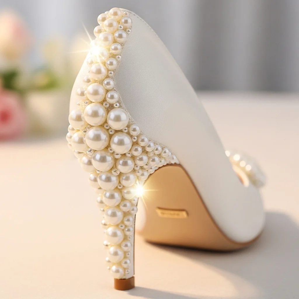 Timeless Elegance: 19 Pearl Wedding Shoes for Your Unforgettable Day 11 pearl waterfall back heel
