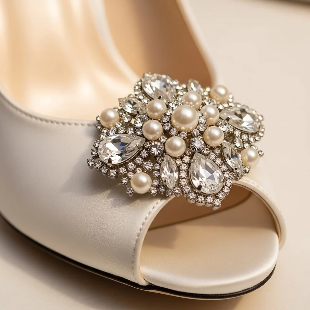 Timeless Elegance: 19 Pearl Wedding Shoes for Your Unforgettable Day 19 peep toe pump with pearl brooch