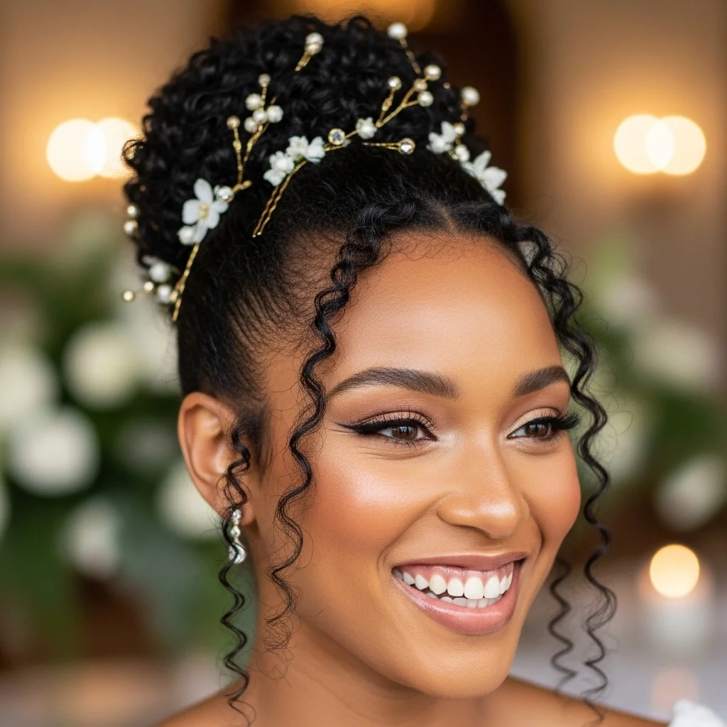 pineapple updo with decorative pins
