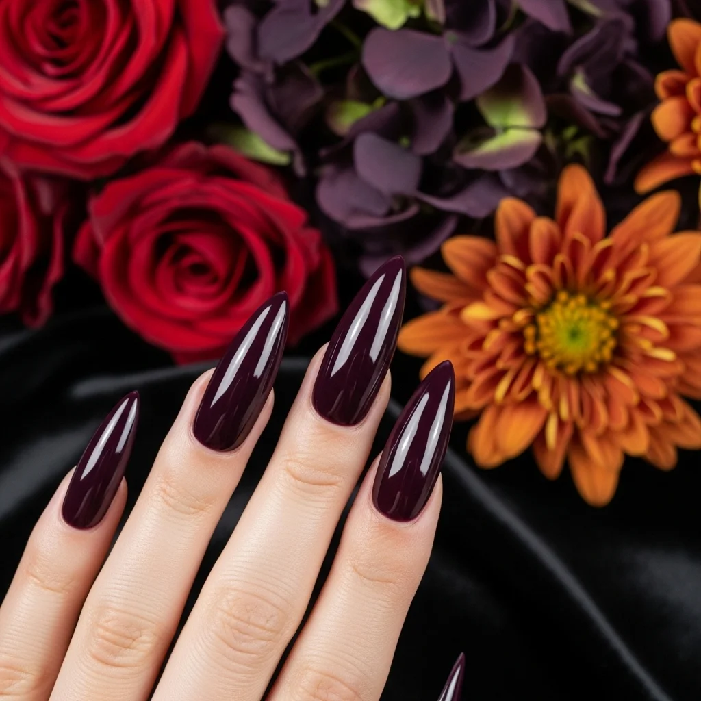 The Top 27 Acrylic Nail Designs You Need This Autumn! 9 regal deep plum