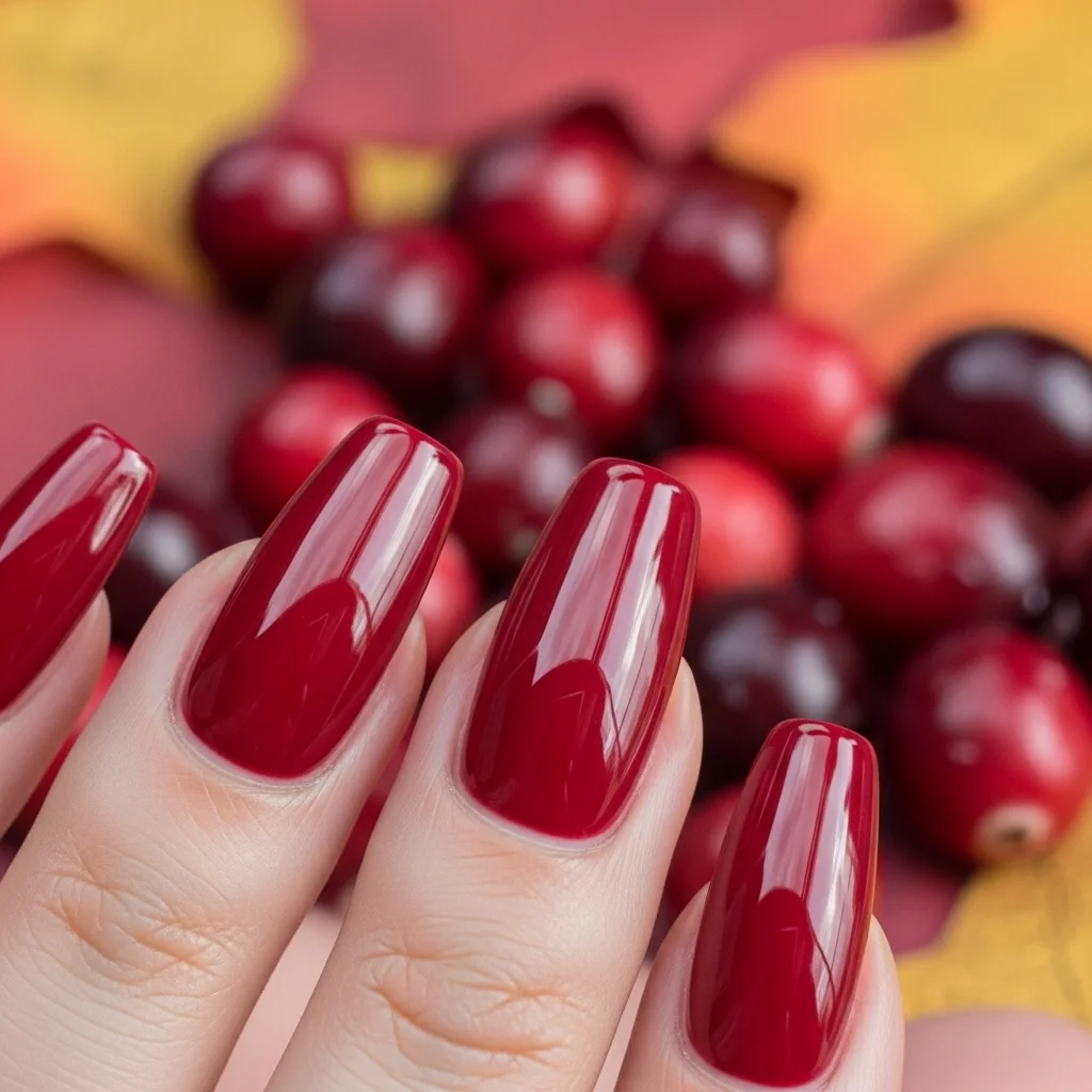 The Top 27 Acrylic Nail Designs You Need This Autumn! 7 rich cranberry red
