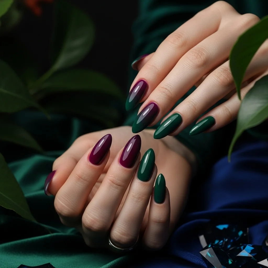 23 Enchanting Fall Ombre Nails You Need to Try This Season 21 rich plum to deep green ombre