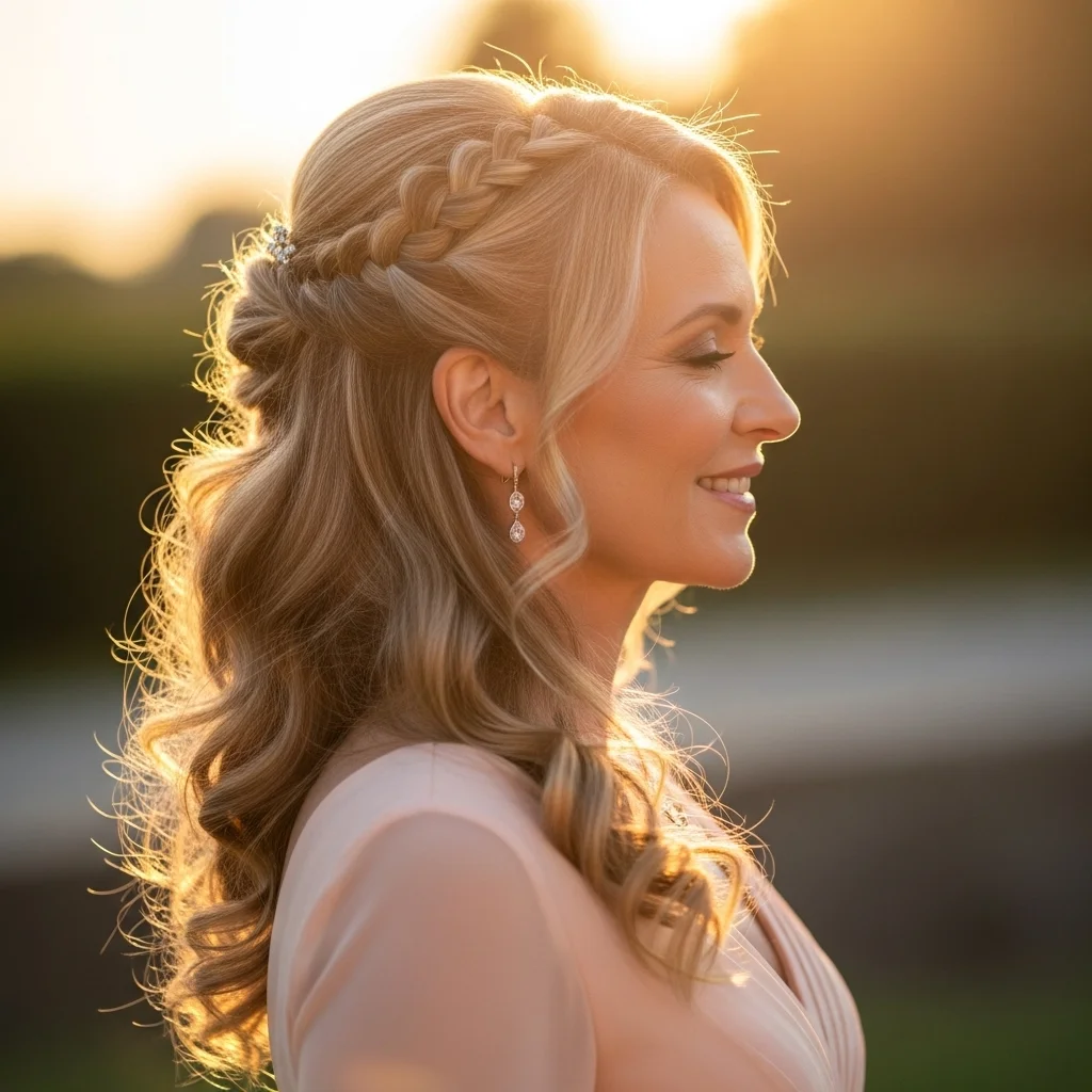 romantic half up with braids and curls