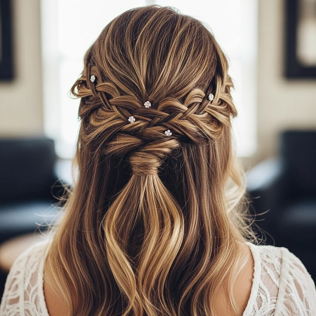 23 Elegant Half Up Half Down Wedding Hairstyles 24 romantic loose braid half up