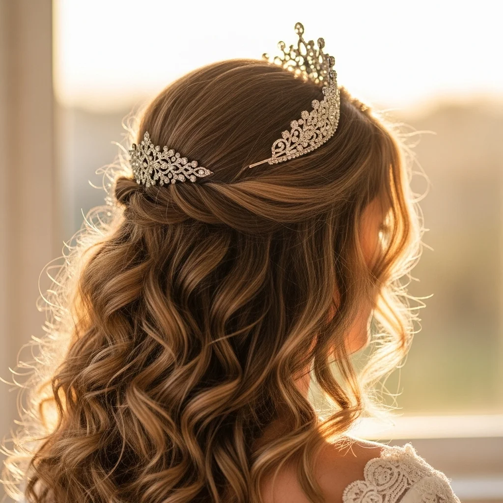 romantic loose curls with a sparkling tiara