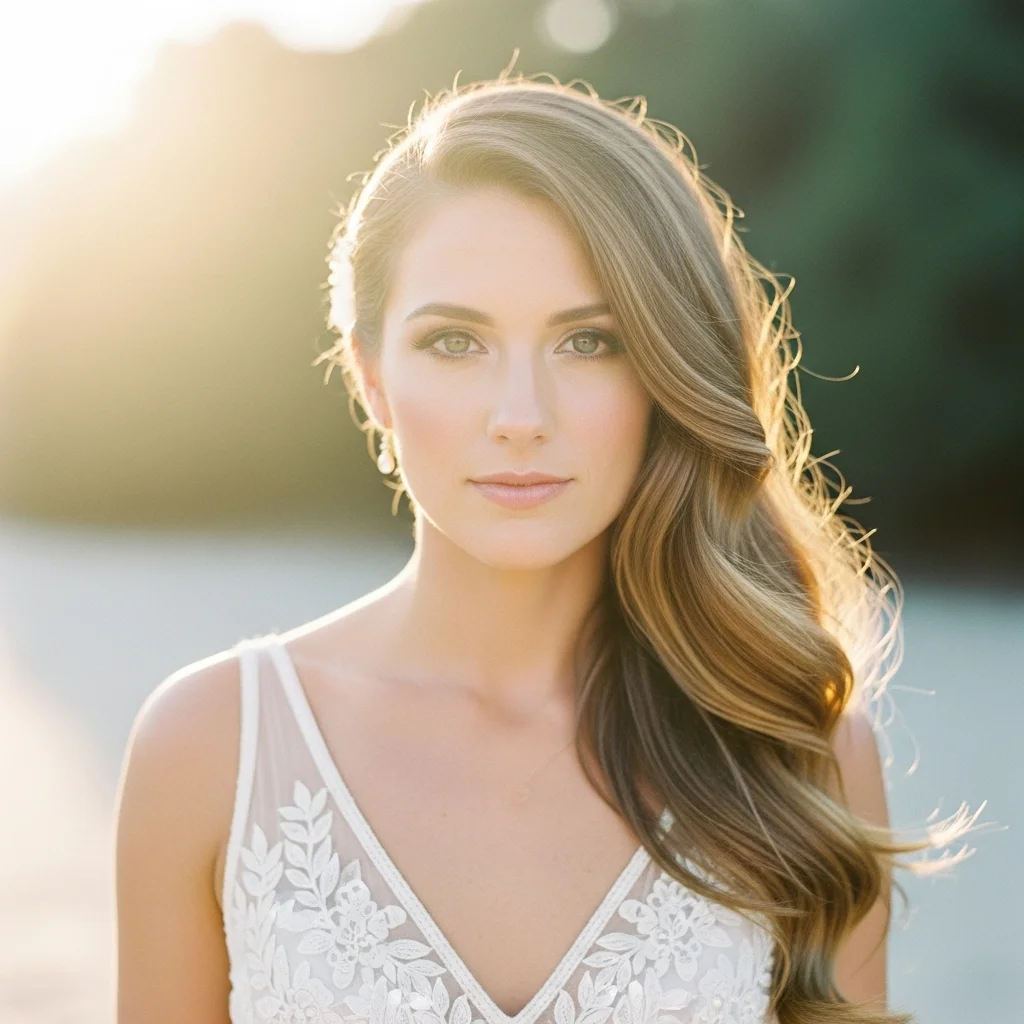 romantic loose waves with a side part