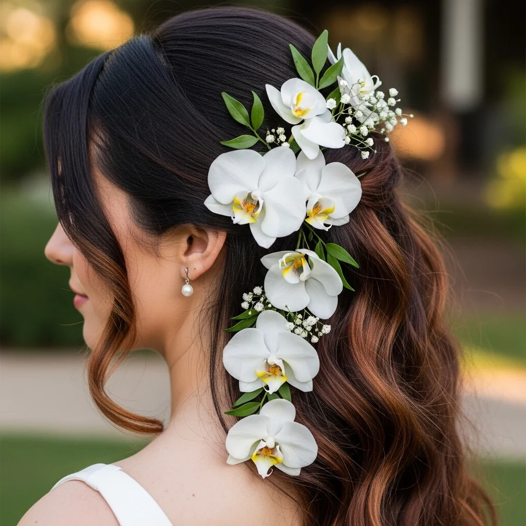 romantic waves with cascading orchids