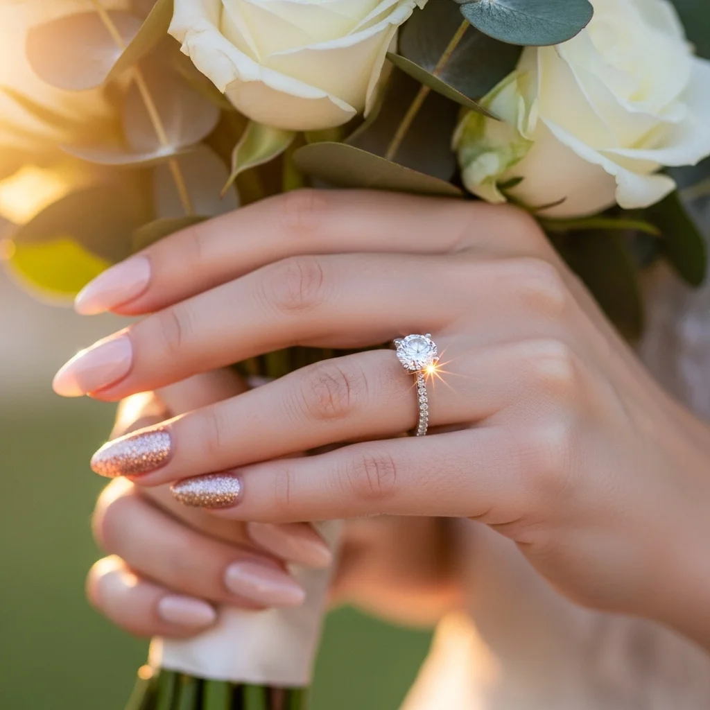 The Top 15 Acrylic Almond Nails for Bride To Enhance looks 7 rose gold accent nail