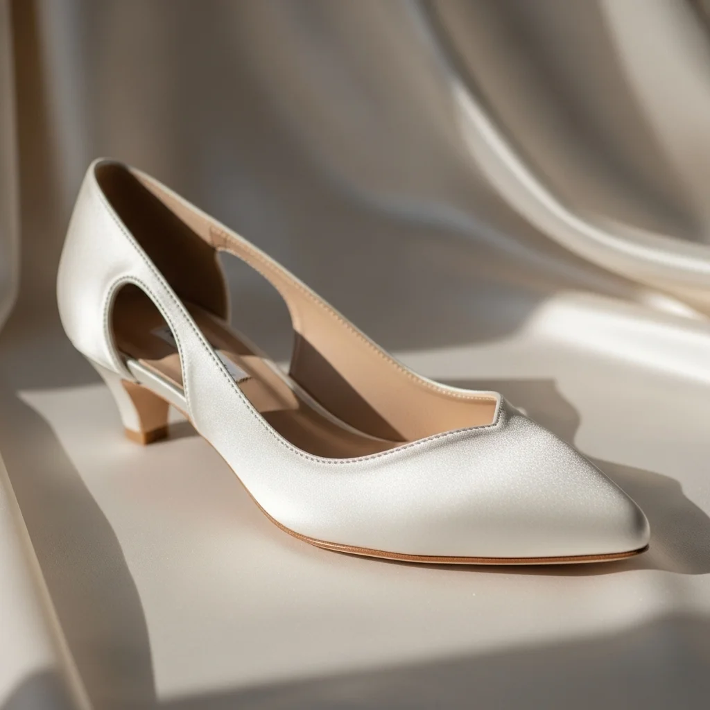 Step into Comfort & Style: Top 21 Low-Heel Wedding Shoes for Your Big Day 11 satin d orsay heel