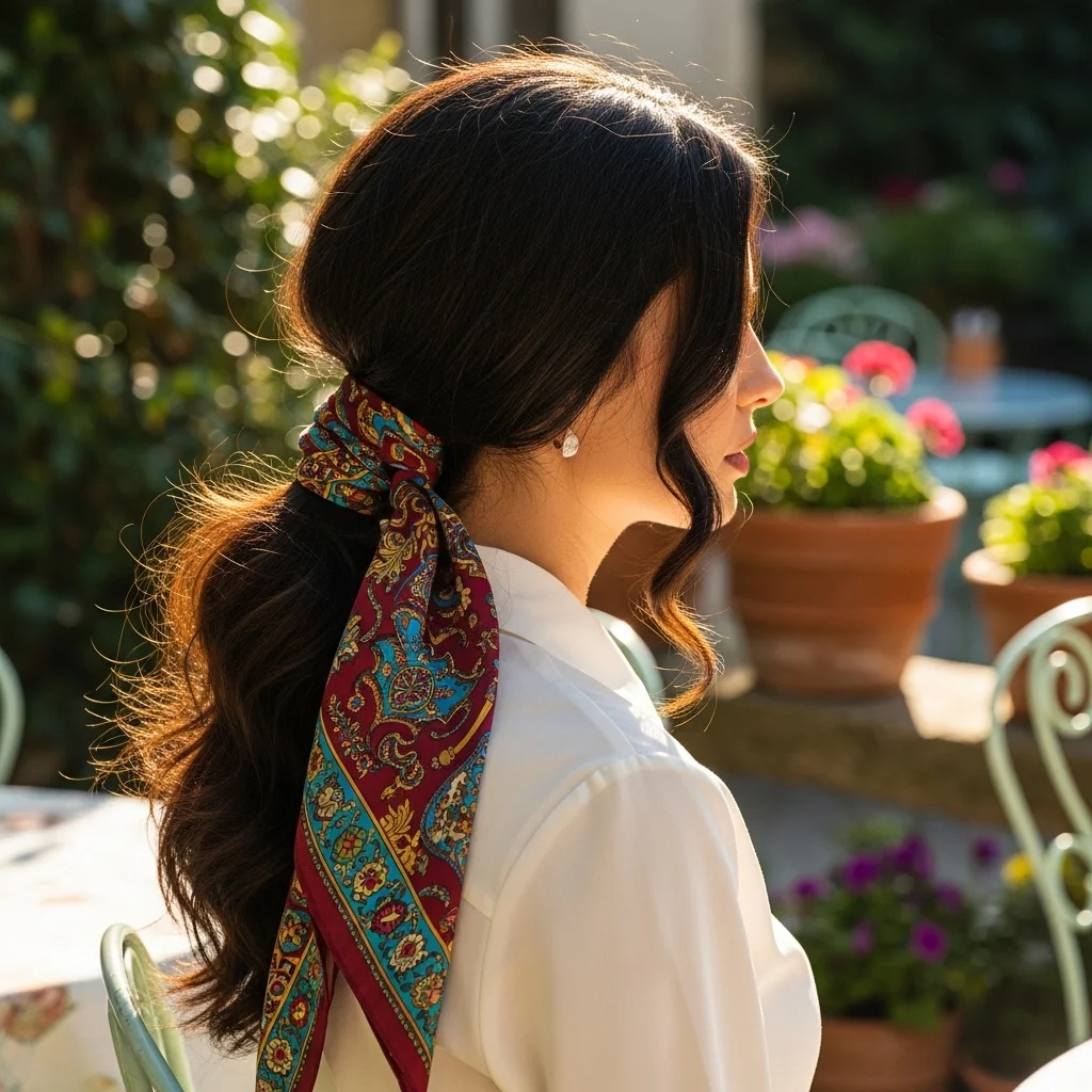 19 Easy Hairstyles You Can Master in Minutes 12 scarf ponytail wrap