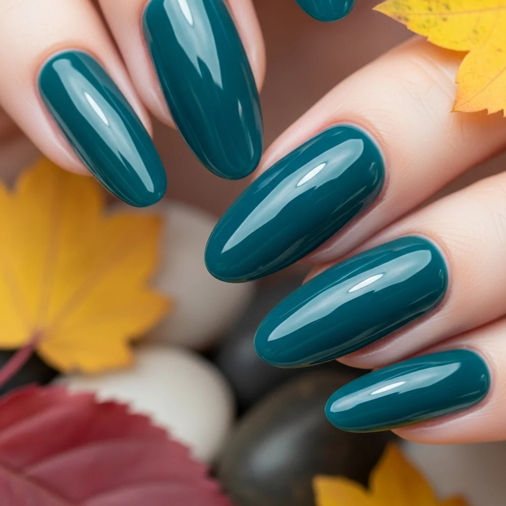 The Top 27 Acrylic Nail Designs You Need This Autumn! 23 serene deep teal