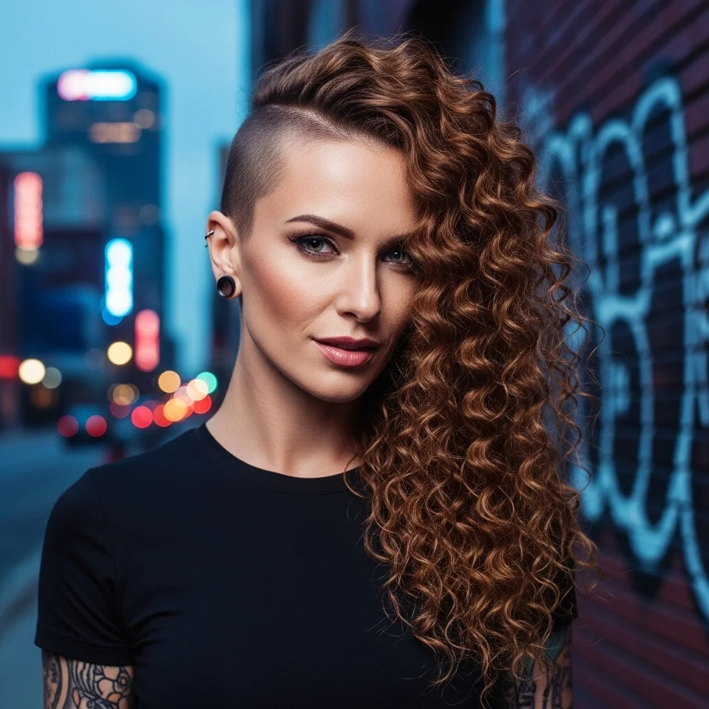 shaved side with curls