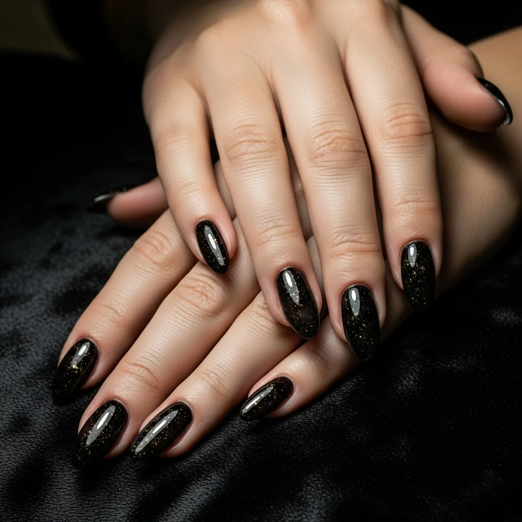 Top 17 Simple Fall Nail Designs That Are Cozy & Chic 15 sheer black with gold flecks