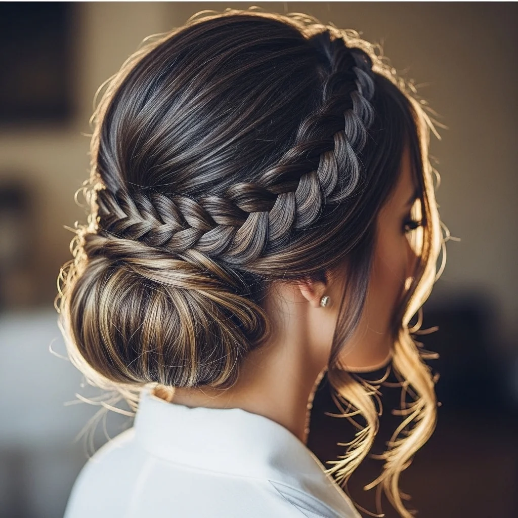 side braided low bun