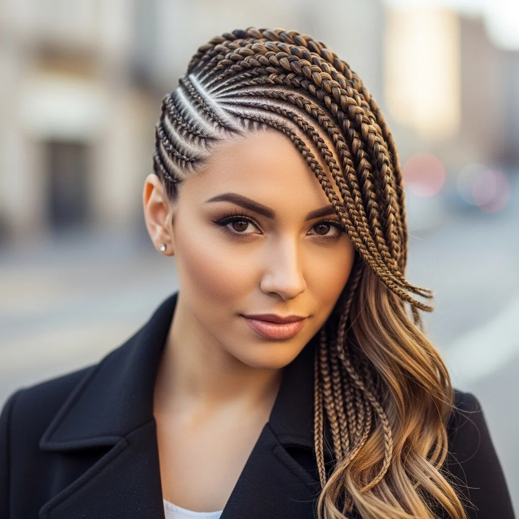 side swept cornrows