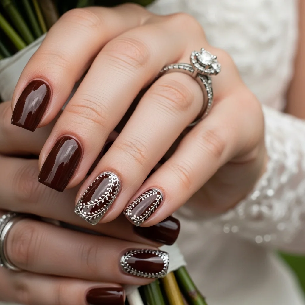 Top 19 Dazzling Western Wedding Nails Ideas for the Modern Bride 15 silver saddle stitch