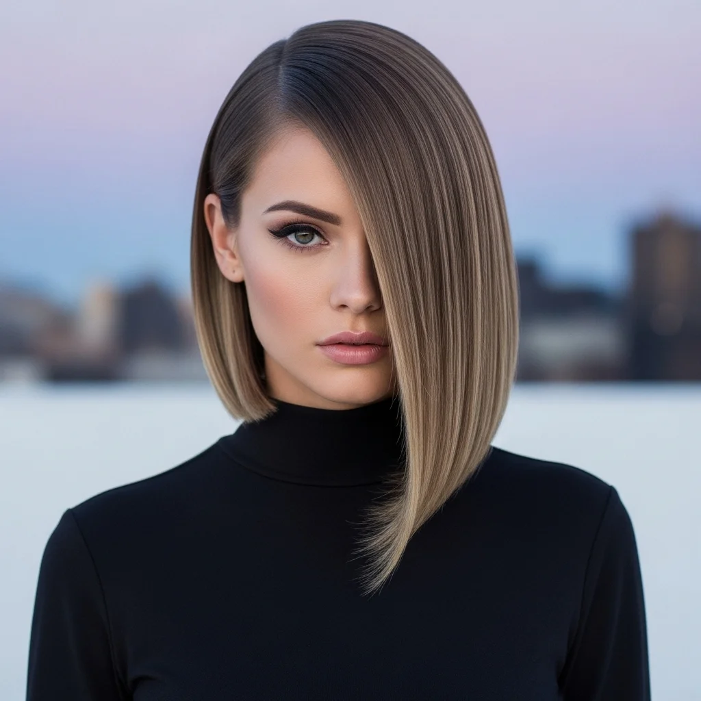 sleek asymmetrical bob