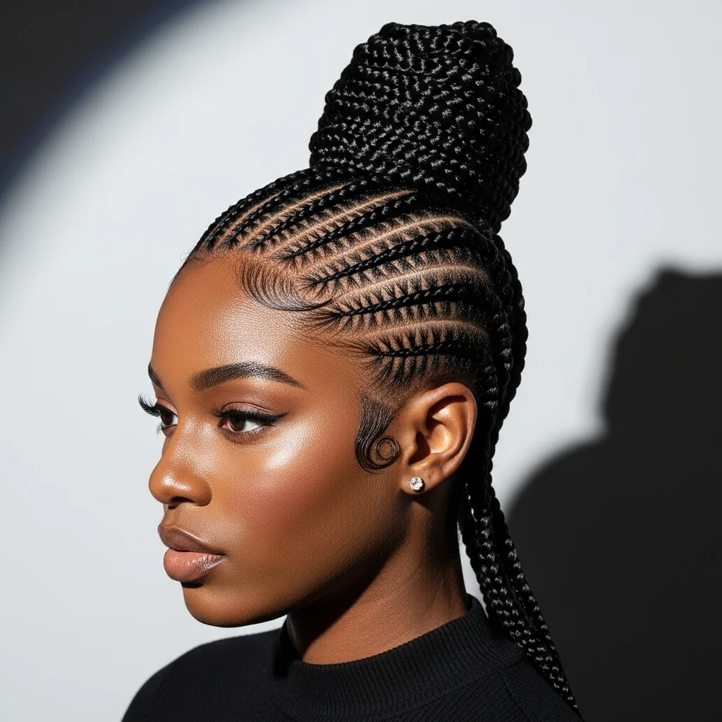 sleek cornrow updo
