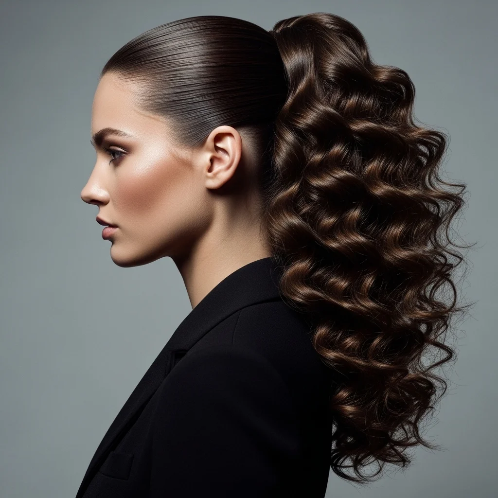 sleek front curly back half up