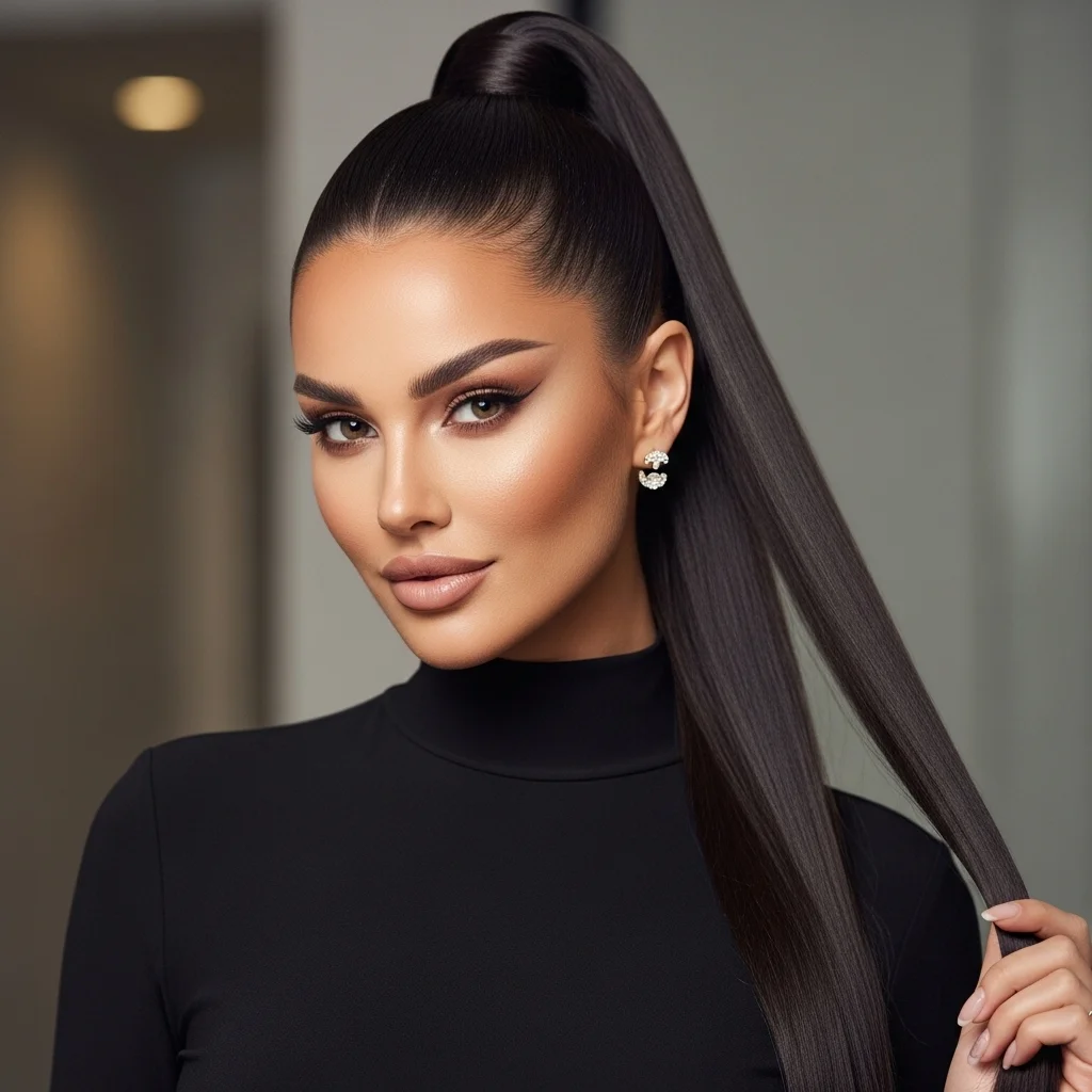 sleek half up ponytail