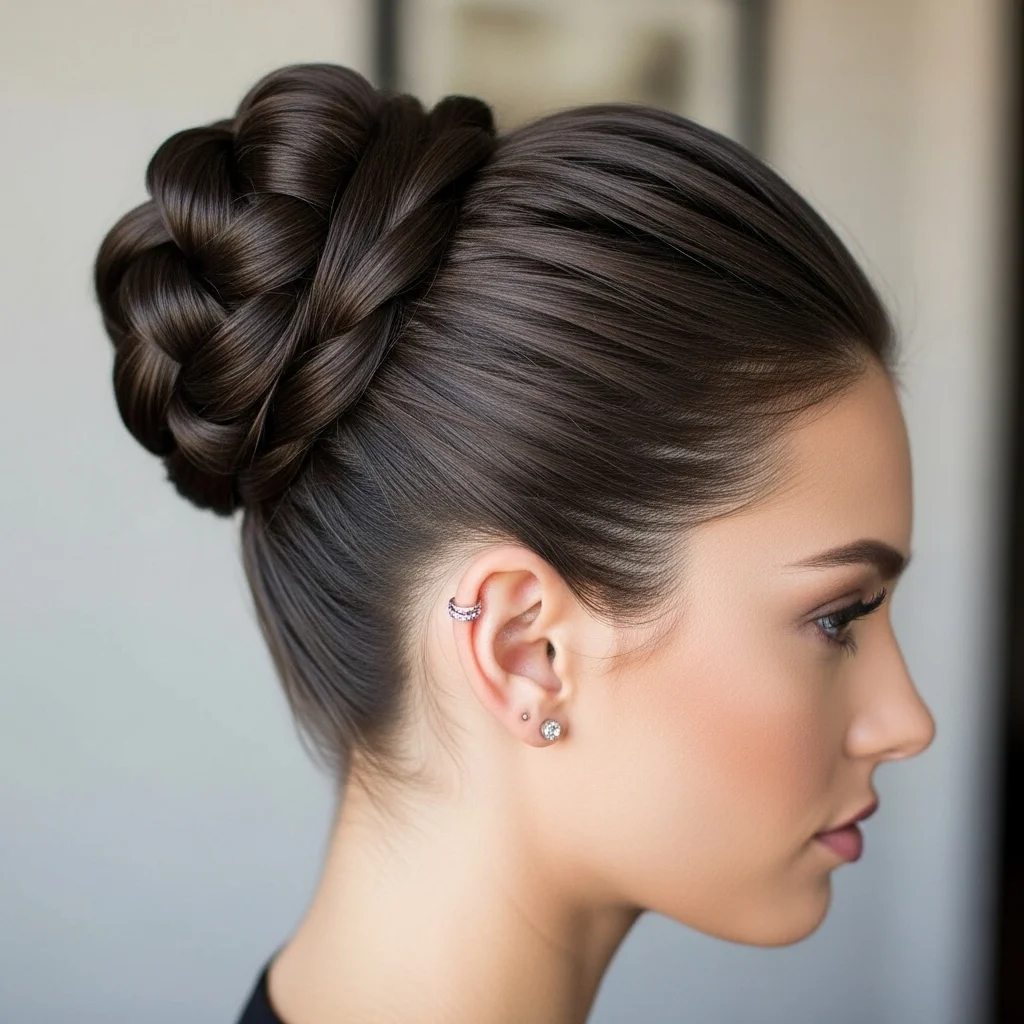 sleek high bun with a twist