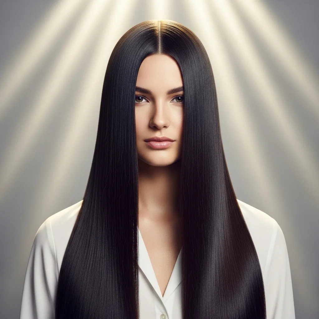 sleek middle part straight hair
