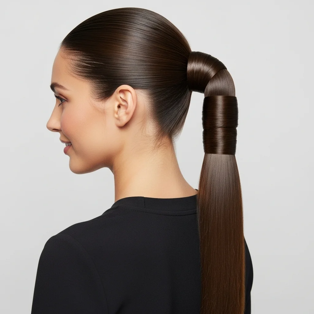 sleek pony with hair wrap