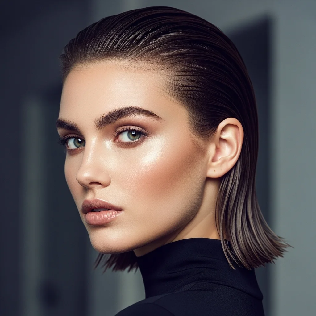 sleek wet look bob