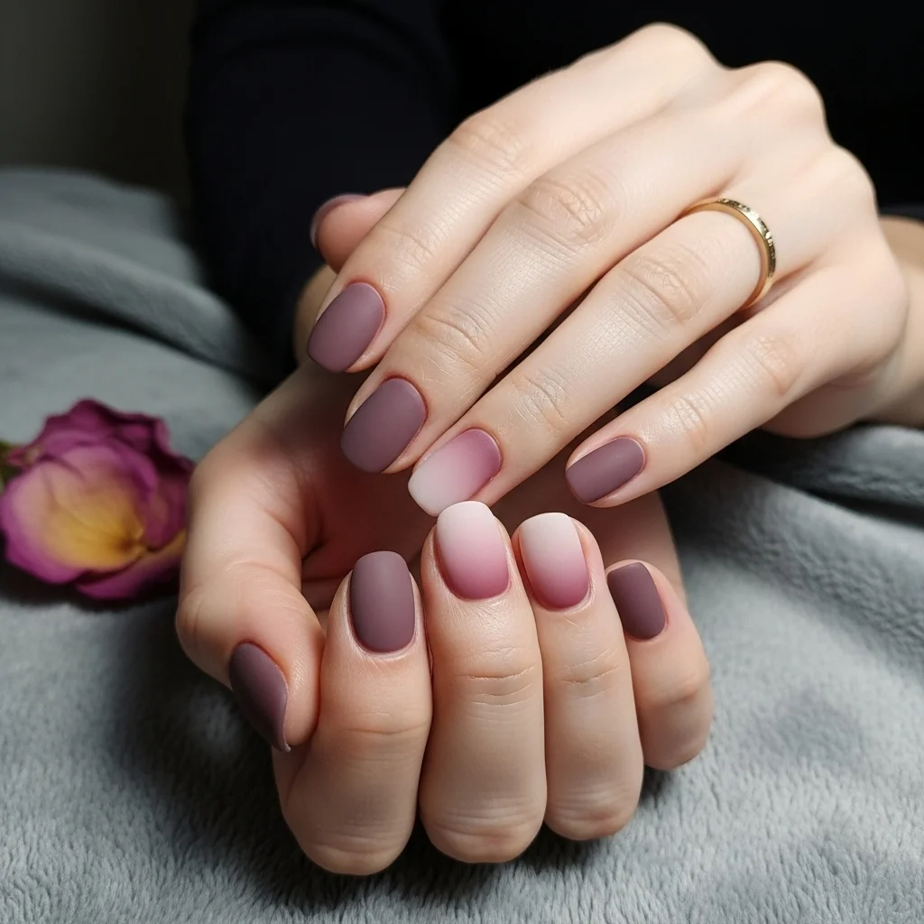 23 Enchanting Fall Ombre Nails You Need to Try This Season 5 smoky mauve to dusty rose ombre