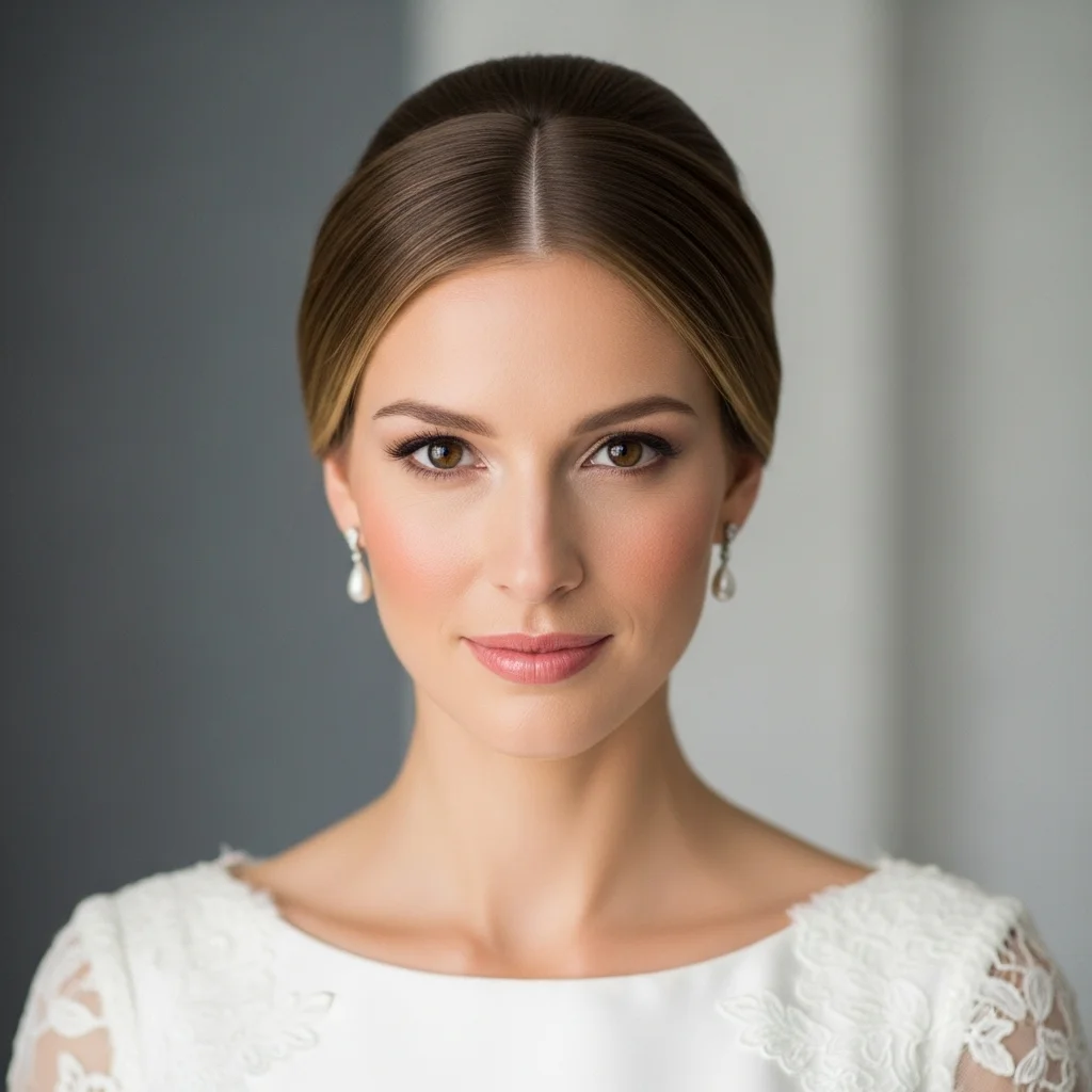 smooth chignon with a centre part