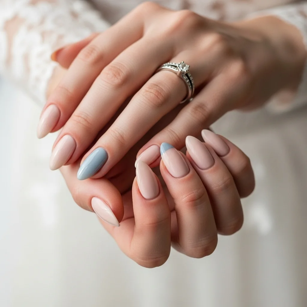 The Top 15 Acrylic Almond Nails for Bride To Enhance looks 14 soft blue accent something blue
