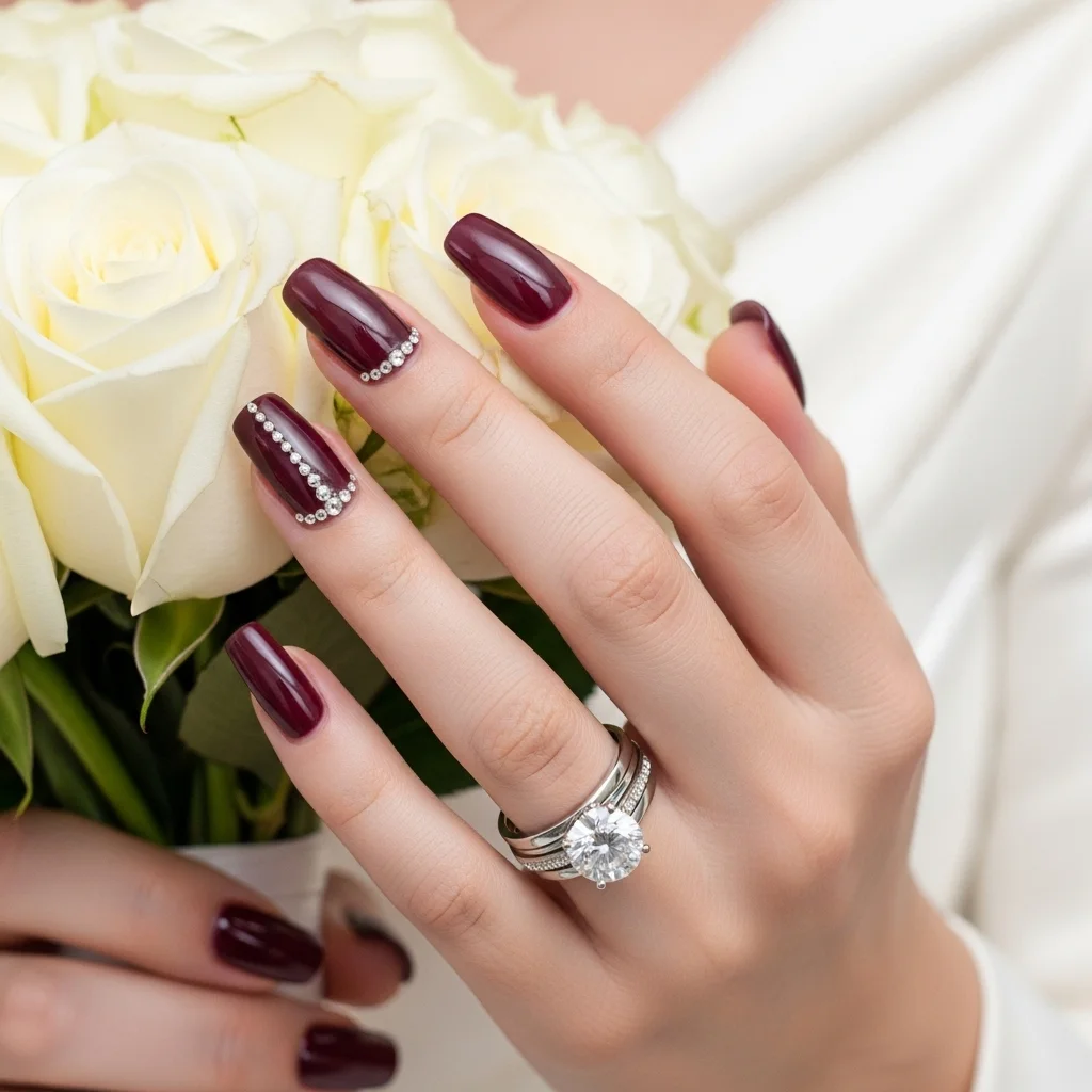 sparkling burgundy with rhinestone accents