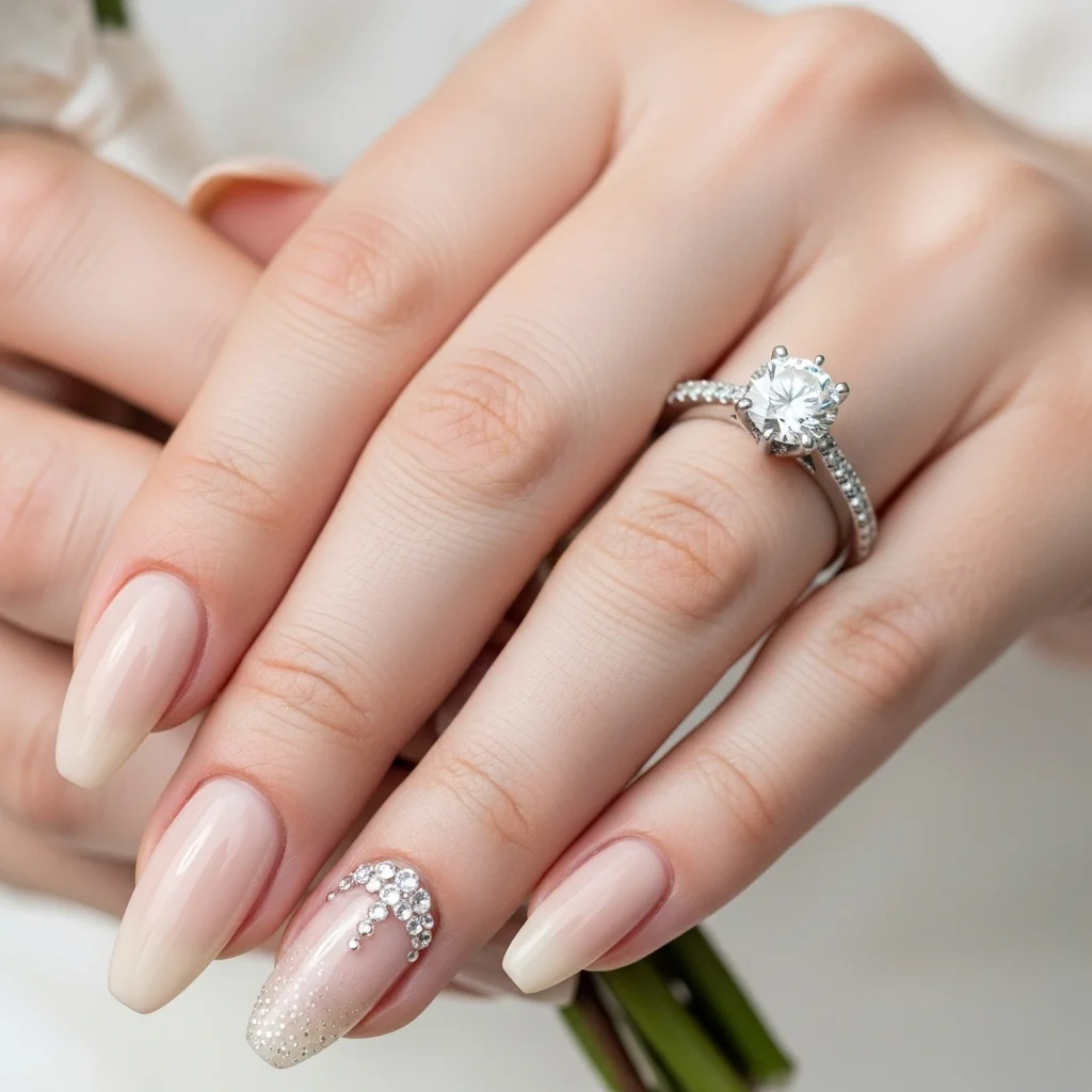 The Top 15 Acrylic Almond Nails for Bride To Enhance looks 11 sparkling rhinestone accent