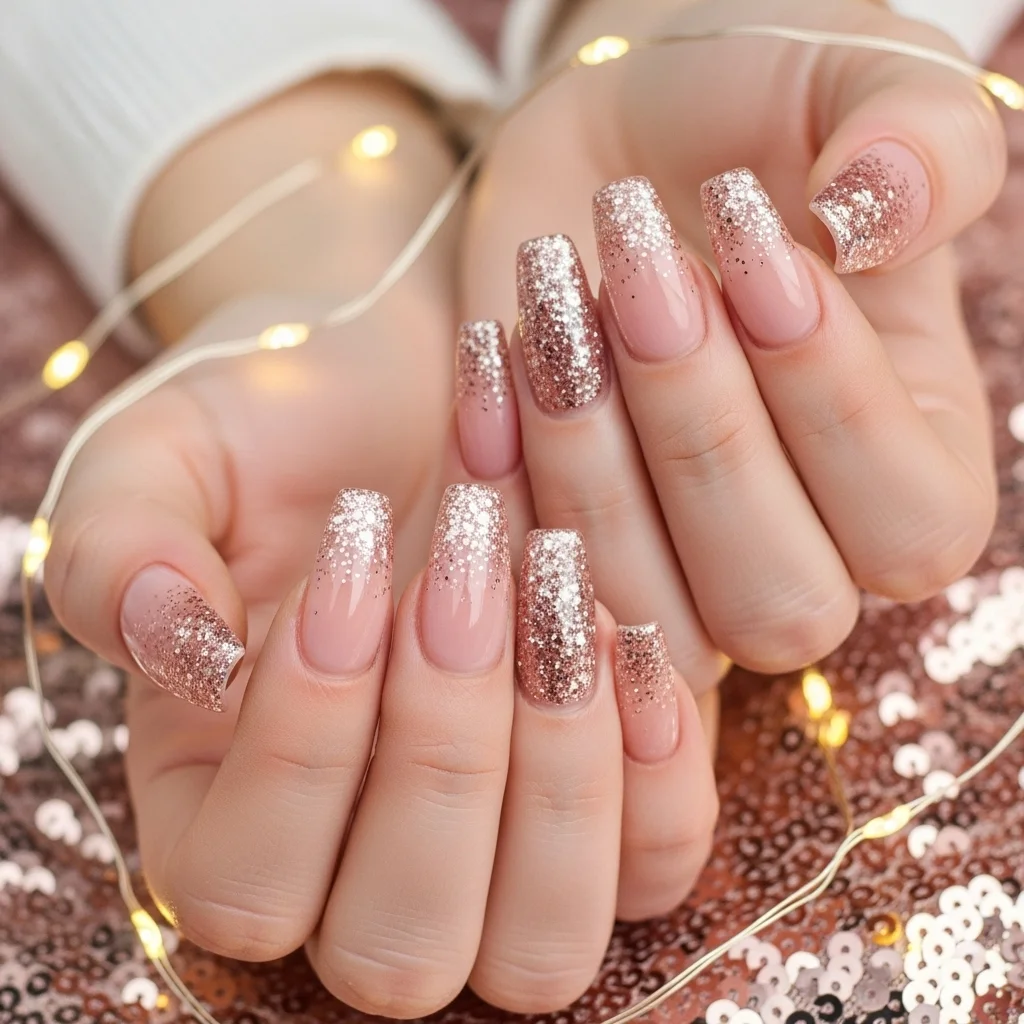 23 Enchanting Fall Ombre Nails You Need to Try This Season 12 sparkling rose gold glitter ombre