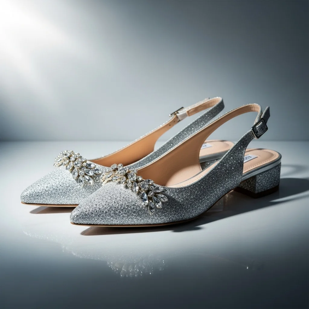 Step into Comfort & Style: Top 21 Low-Heel Wedding Shoes for Your Big Day 4 sparkling slingback flat