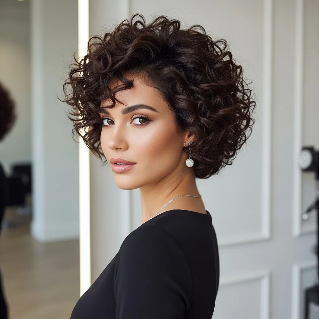 stacked bob with curly layers