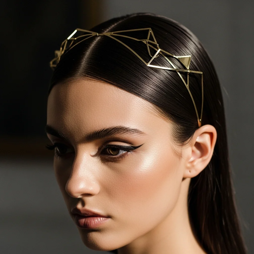 25 Dreamy Bridal Headband Hairstyles: Your Ultimate Wedding Hair Guide! 16 straight sleek with geometric metal headband
