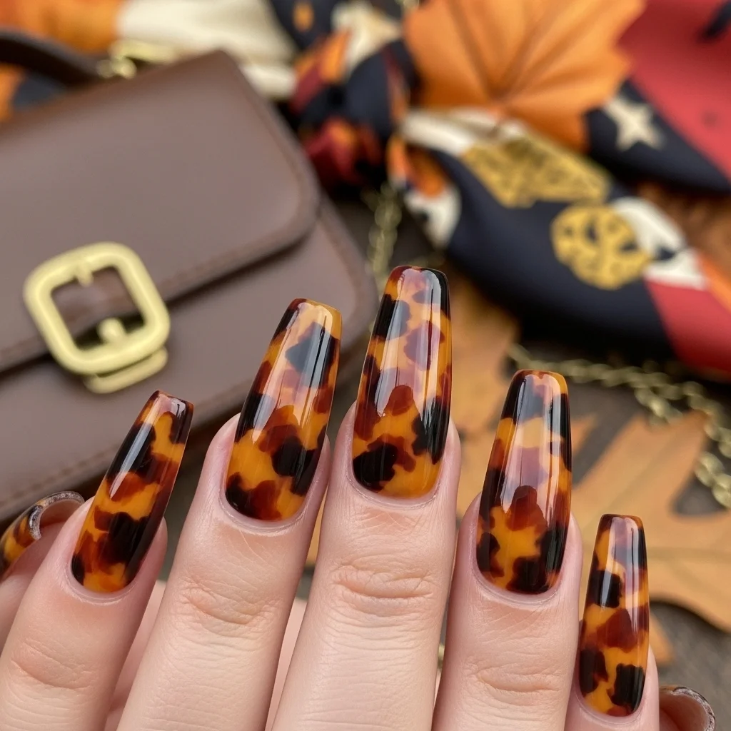 The Top 27 Acrylic Nail Designs You Need This Autumn! 15 stylish tortoiseshell pattern