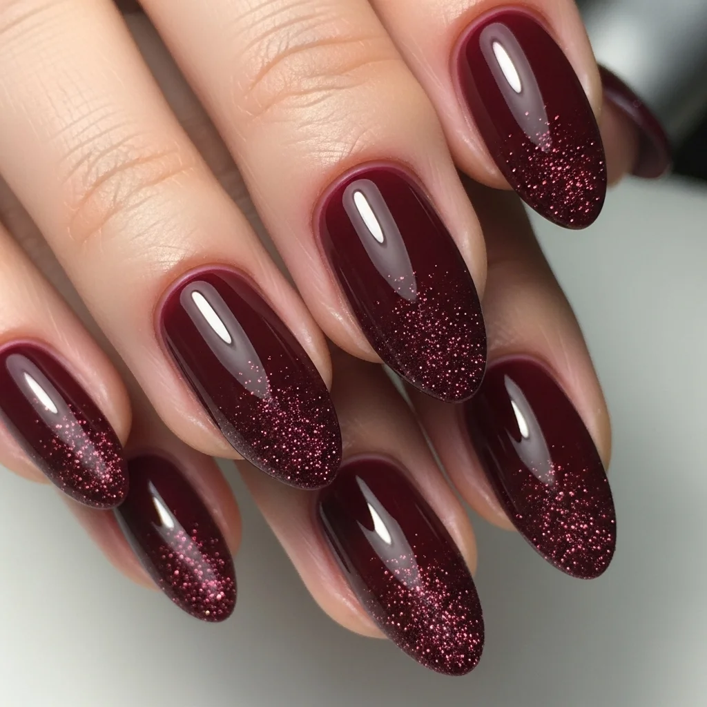 subtle burgundy glitter gradient