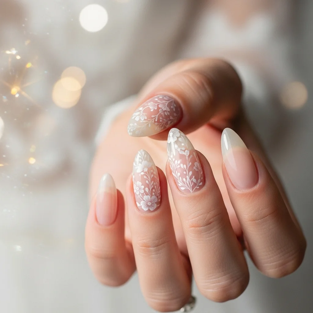 The Top 15 Acrylic Almond Nails for Bride To Enhance looks 8 subtle floral decals