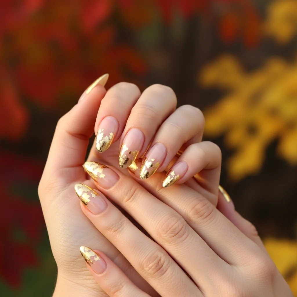 Top 17 Simple Fall Nail Designs That Are Cozy & Chic 8 subtle gold foil tips